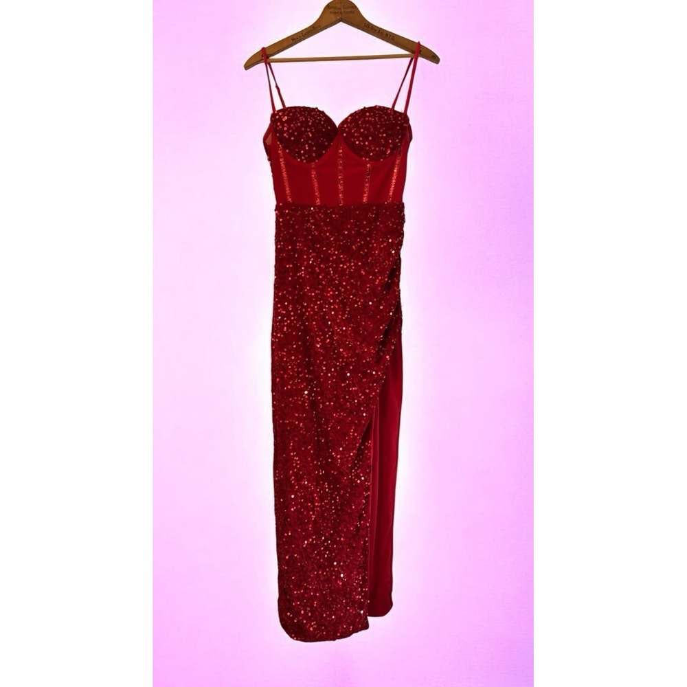 Full length Red sequin velour event/party dress - Picture 2 of 8